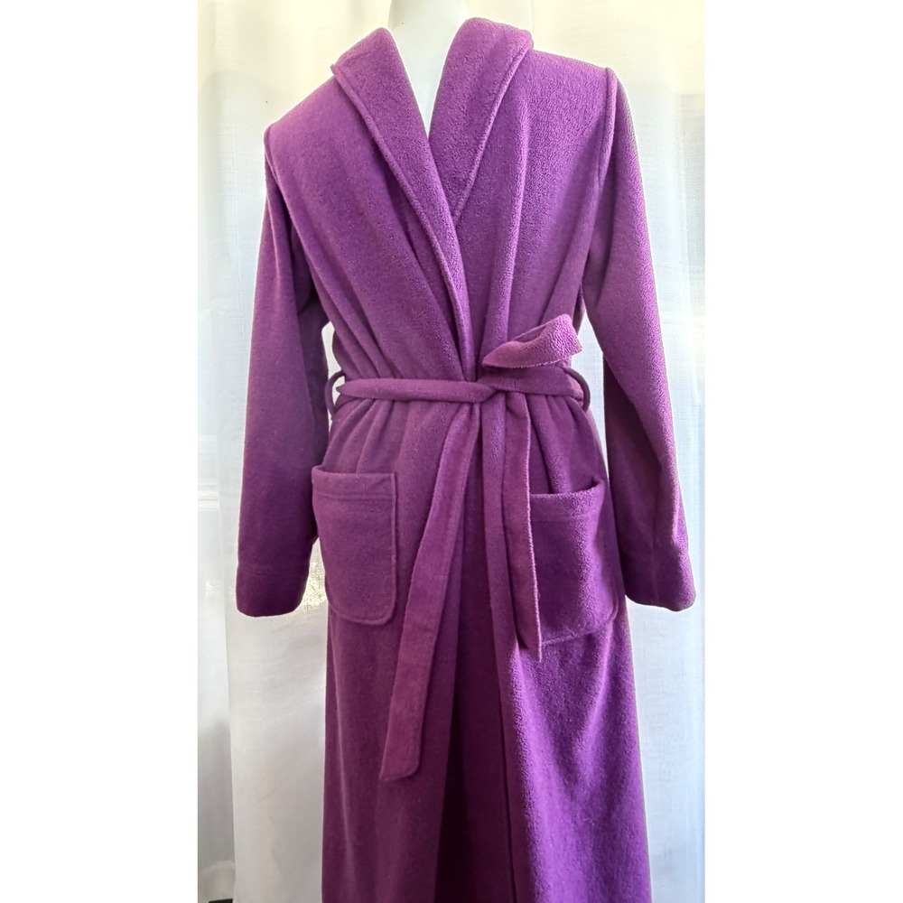 L.L. Bean Purple Fleece Robe Size Large‎ Shawl Collar Belted Pockets Cozy